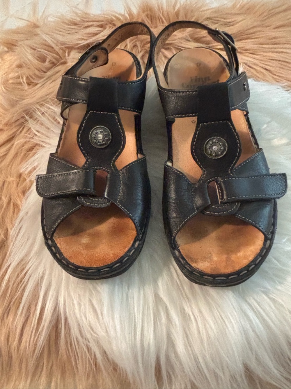 Finn Comfort Black Leather Sandals with Buckle